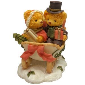 Vintage Christmas Teddy Bear in Sleigh‎ Figurine Holiday Decor Collectible